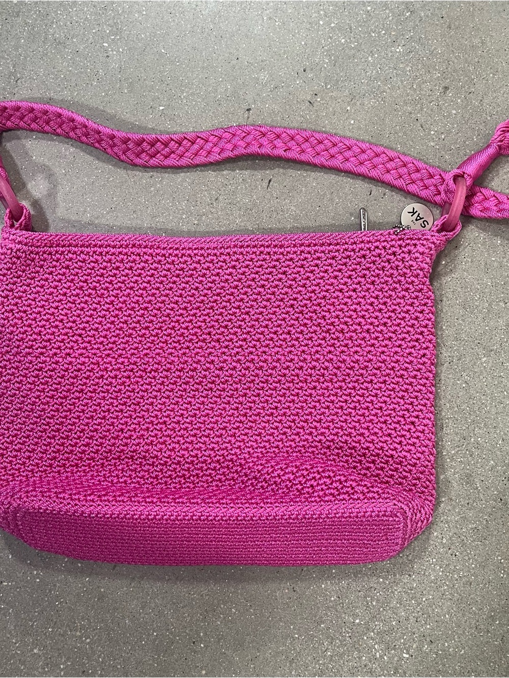THE SAK Vintage Crochet Hobo Bag Pink Woven Knit Retro Boho Shoulder Purse Large - Picture 3 of 5